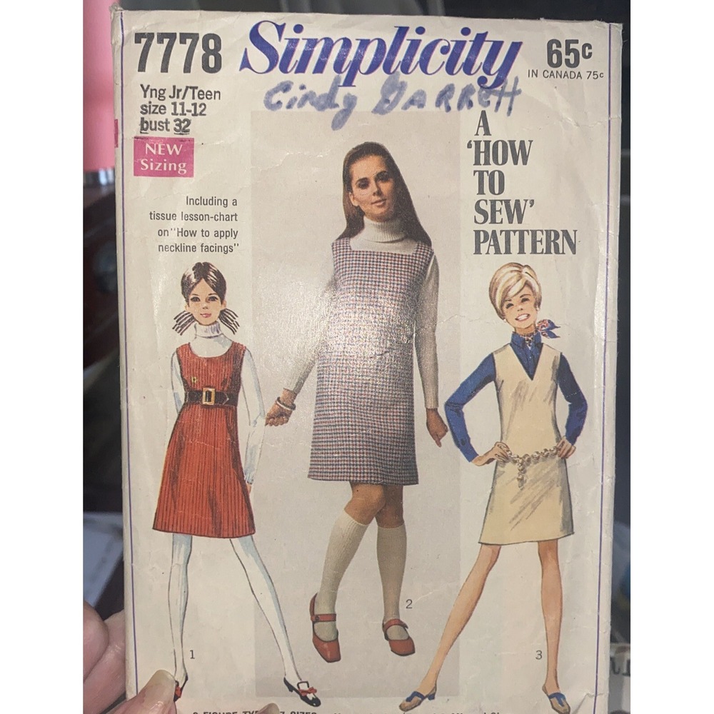 Vintage 1968 Simplicity 7778 Dress Sewing Pattern Teen Size 11-12 Cut Complete